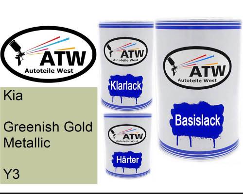 Kia, Greenish Gold Metallic, Y3: 500ml Lackdose + 500ml Klarlack + 250ml Härter - Set, von ATW Autoteile West.